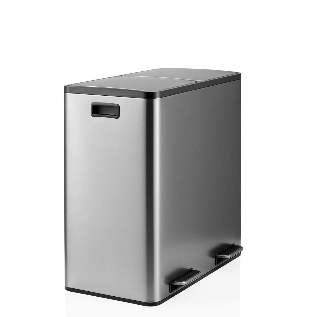 Cestini Clean 13 S argentati con due scomparti e pedali di hjh OFFICE – vista a 360° (vista frontale a tre quarti 60°)