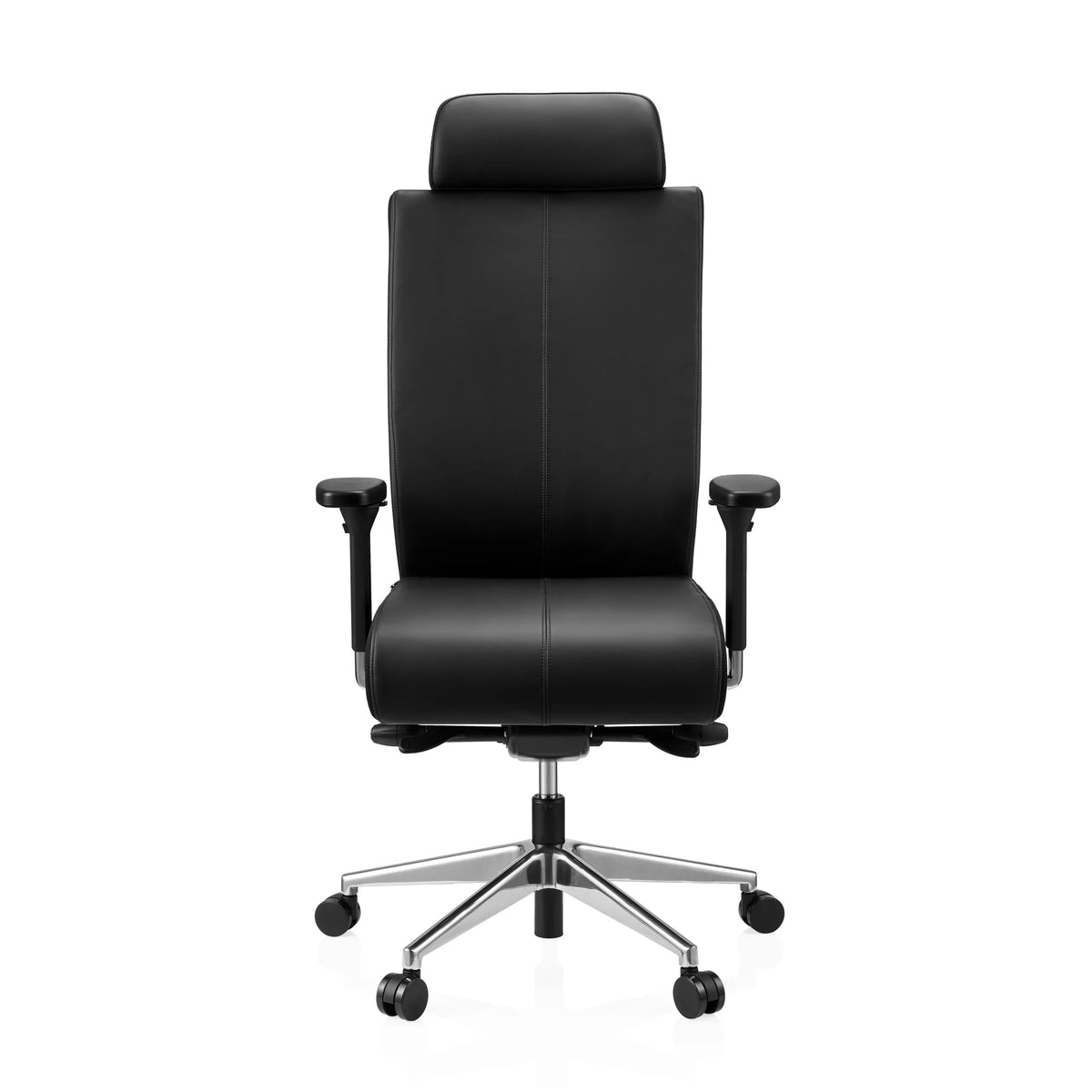 Sedia da ufficio professionale PRO-TEC XXL nera in pelle con poggiatesta e base a cinque ruote di hjh OFFICE – vista a 360° (vista frontale 0°)
