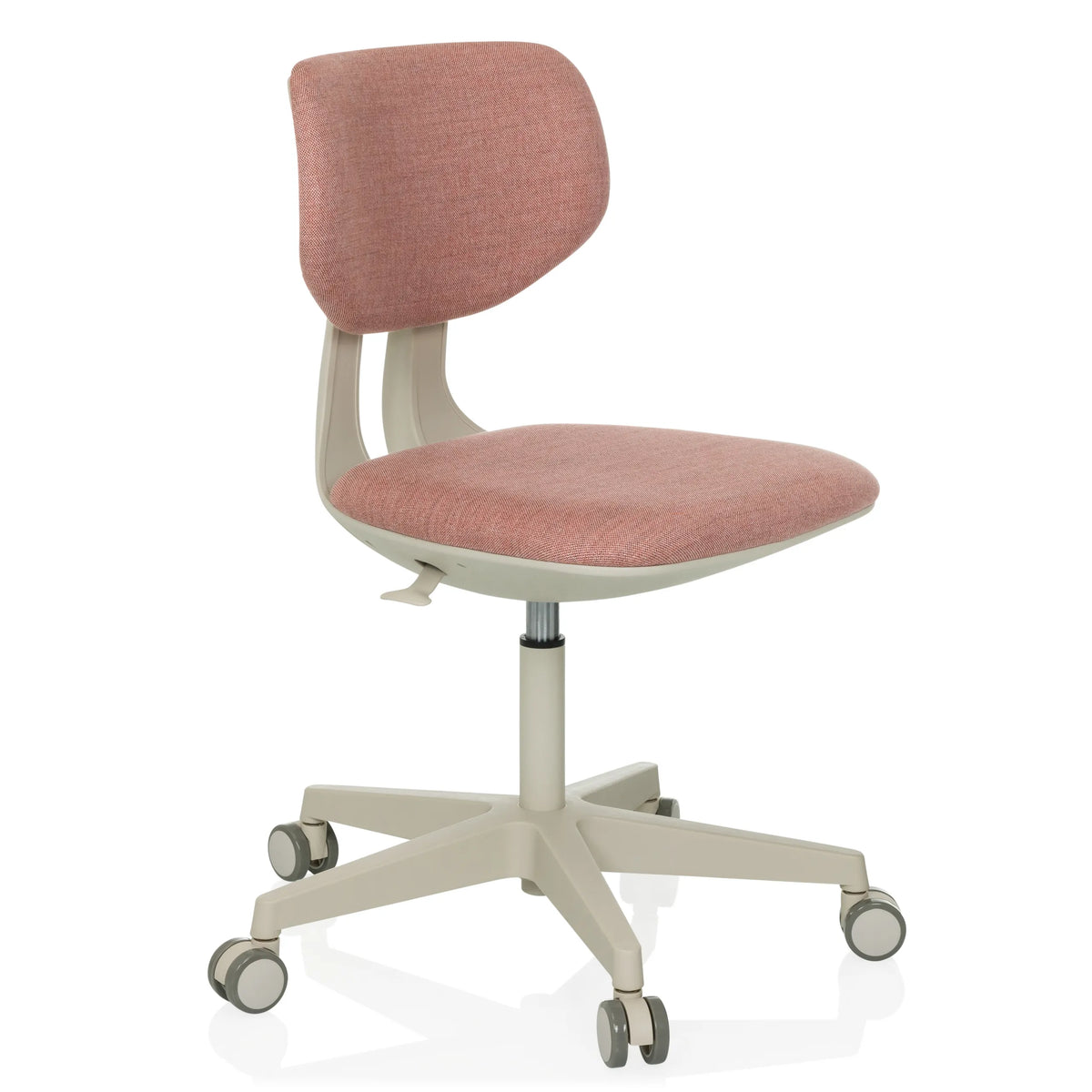 Sedia girevole per bambini KID CLASSIC rosa con seduta imbottita e base a cinque ruote di hjh OFFICE – vista a 360° (vista frontale a tre quarti 45°)