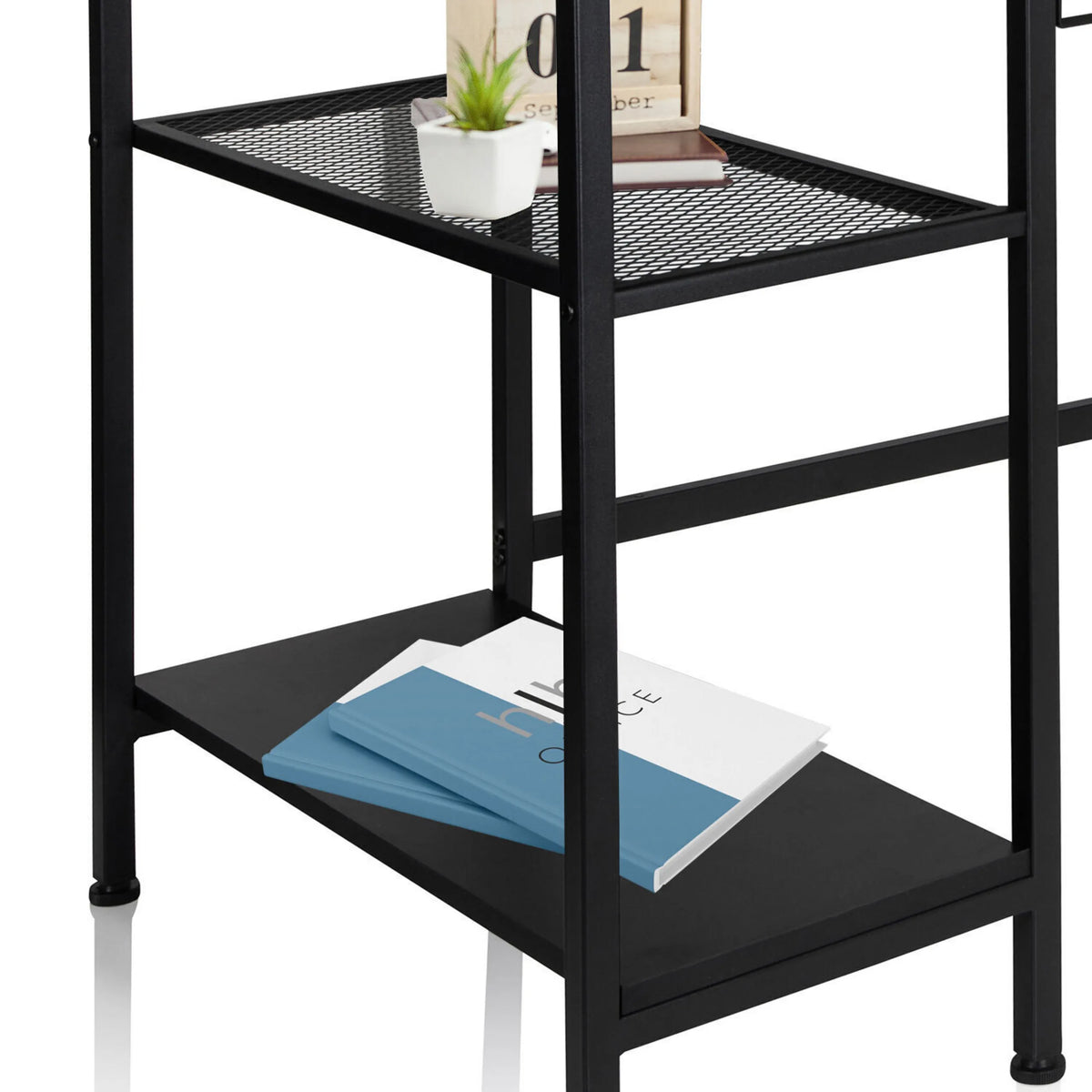 Ripiani neri della Scrivania WORKSPACE H I con una superficie a griglia e una superficie liscia di hjh OFFICE