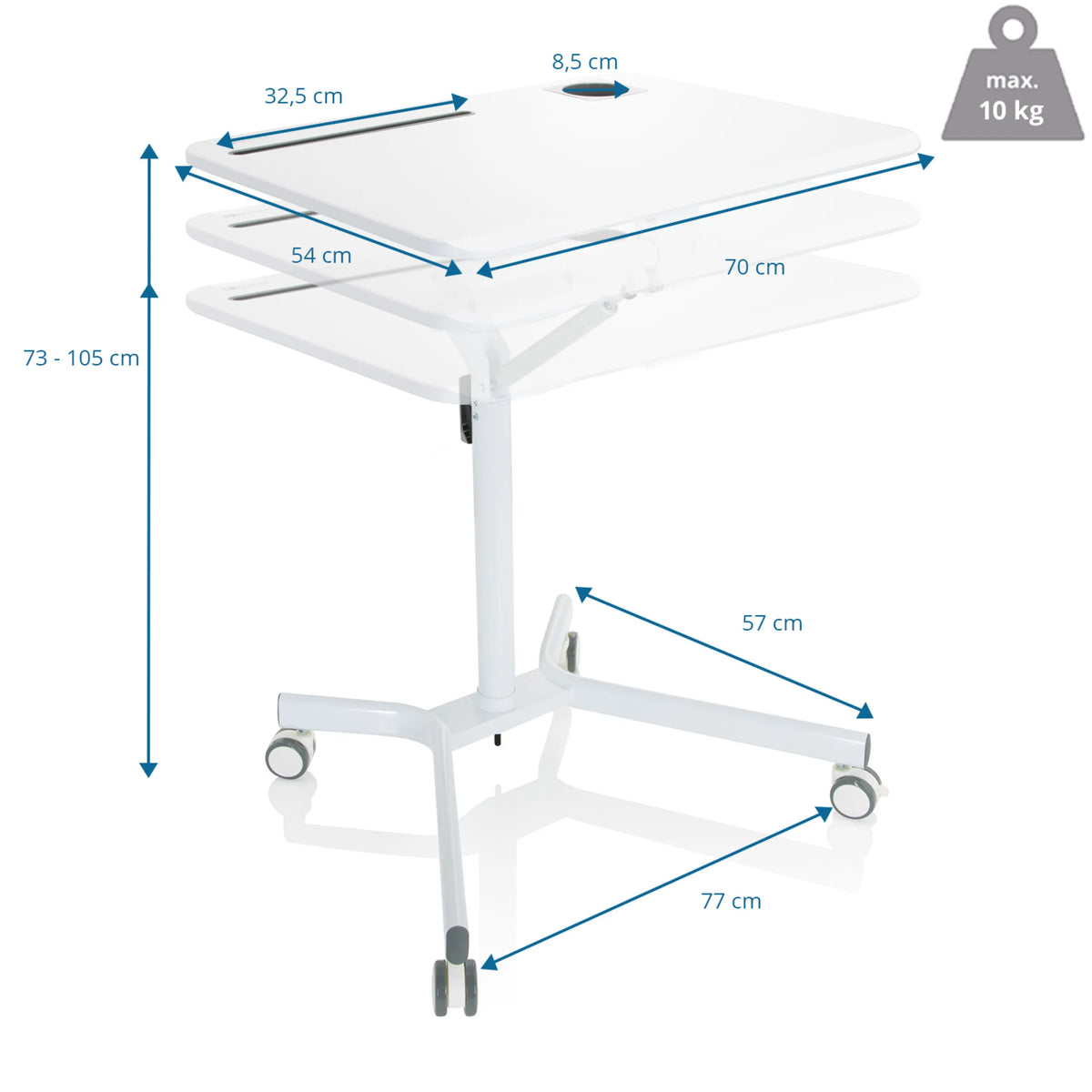 Disegno tecnico della Scrivania in piedi STAND VM-SU I con un'altezza di 73-105 cm di hjh OFFICE