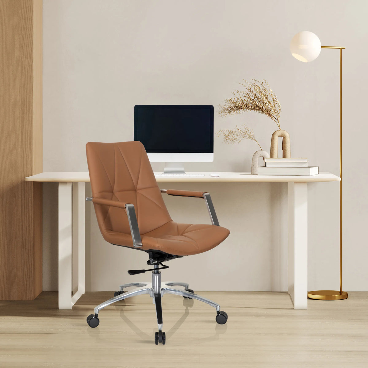 Sedia Home Office SARANTO II color camel con braccioli e base in cromo di hjh OFFICE
