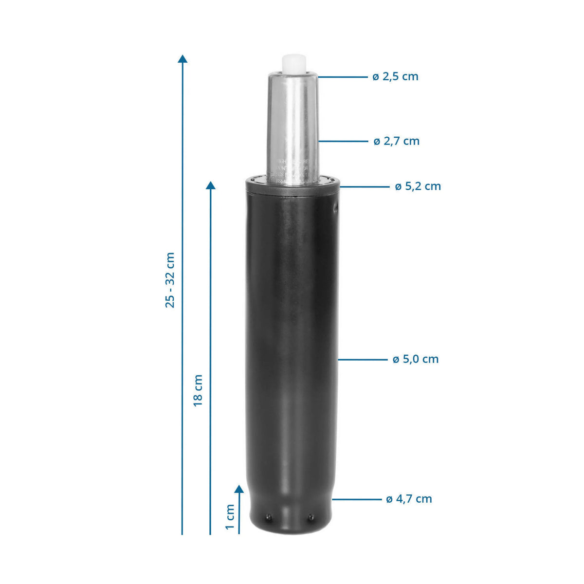 Disegno tecnico della Molla a gas GF-S con un'altezza totale da 25 a 32 cm di hjh OFFICE