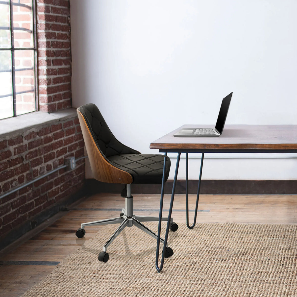 Sedia Home Office CENCA in nero con scocca in legno e base a stella con ruote di hjh OFFICE