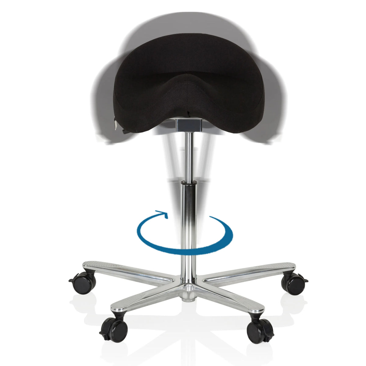 Funzione girevole dello Sgabello a sella MOVE-TEC 3D PRO I con seduta nera e crociera per i piedi di hjh OFFICE
