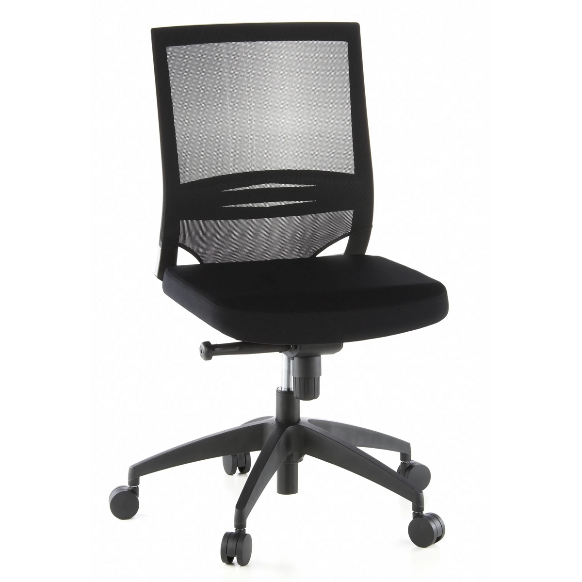 Sedia da ufficio professionale PORTO ECO nera con schienale in rete e base a cinque ruote di hjh OFFICE – vista a 360° (vista frontale 20°)