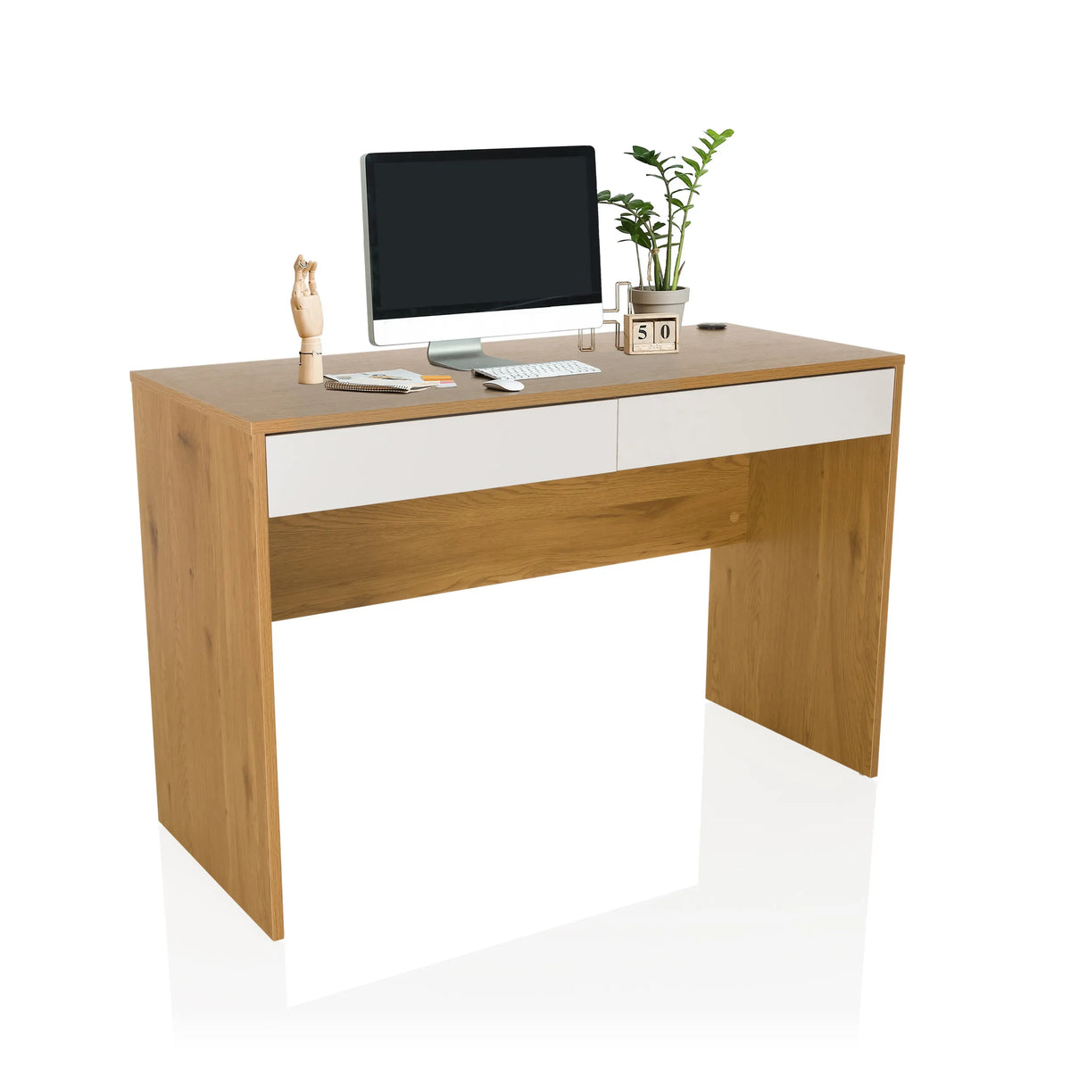 Scrivania BERGA in rovere e bianco con due cassetti di hjh LIVING