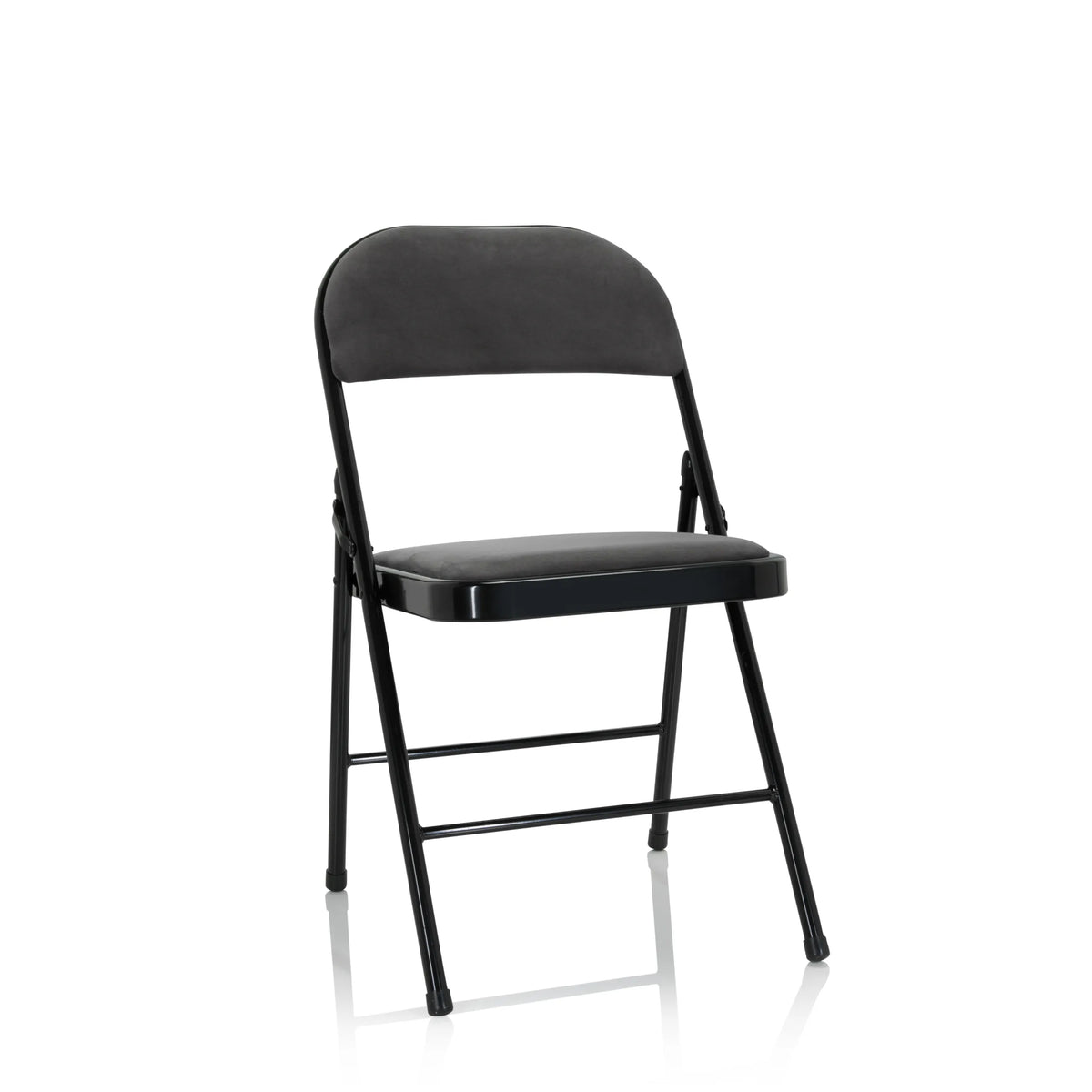 Sedia pieghevole TUDELA I grigio scuro con rivestimento in velluto e struttura nera di hjh OFFICE – vista a 360° (vista frontale 20°)