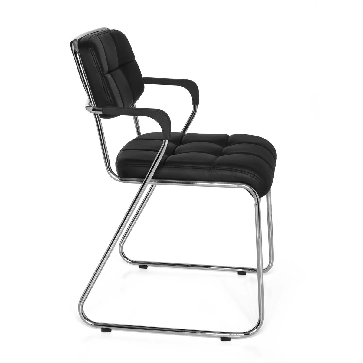 Sedia visitatore nera ZANTA con impunture quadrate e struttura cromata di hjh OFFICE – vista a 360° (profilo laterale 80°)