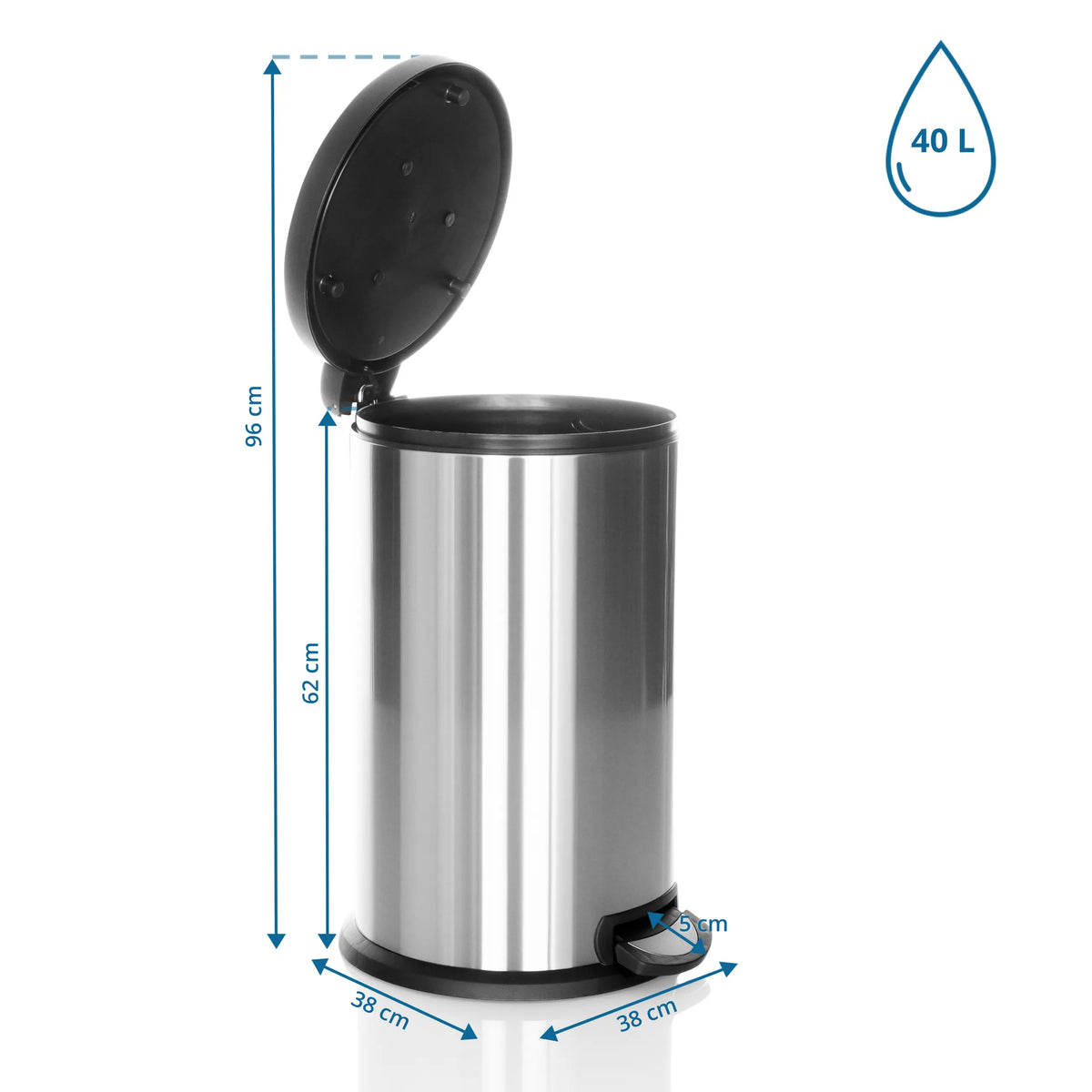 Disegno dimensionale del cestino CLEAN X con un volume di 40 l e un'altezza di 96 cm di hjh OFFICE