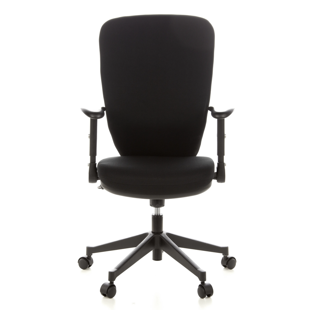 Sedia da ufficio professionale TRAFFIC 30 nera con braccioli e base a cinque ruote di hjh OFFICE – vista a 360° (vista frontale 0°)