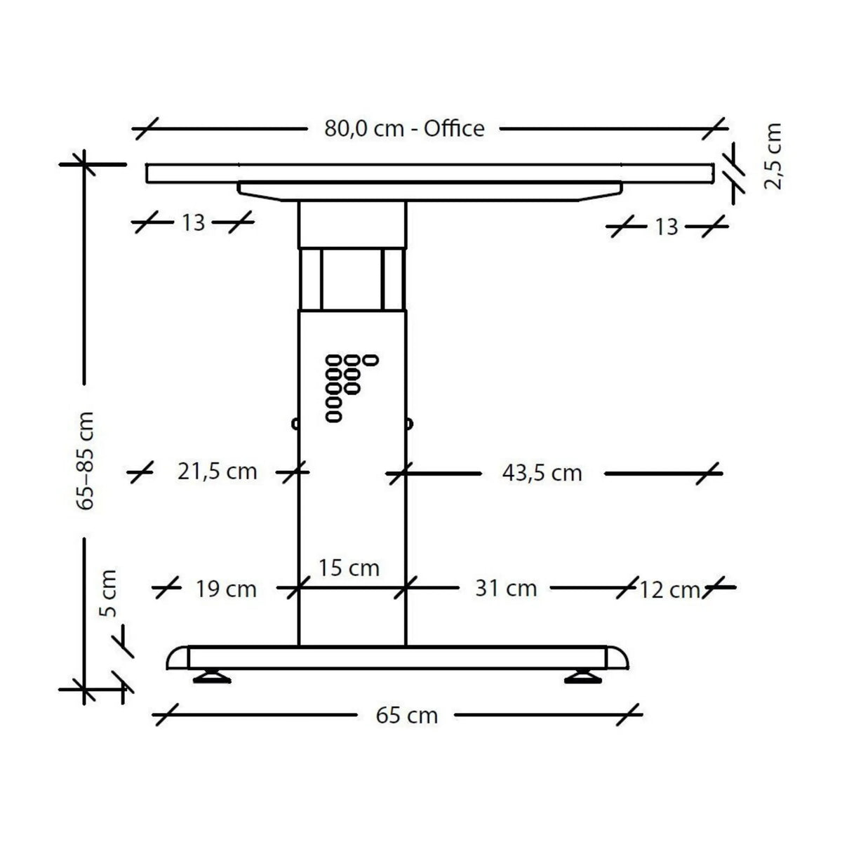 Disegno tecnico del tavolo scrivania regolabile in altezza MEGA 16 W della serie MEGA di hjh OFFICE PRO