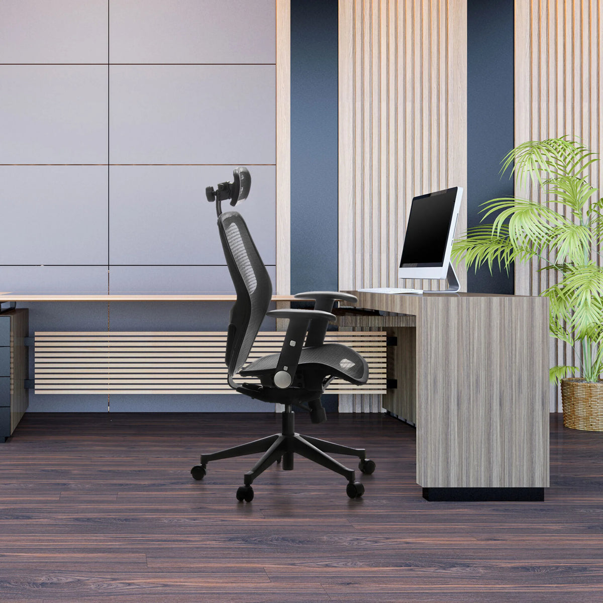 Sedia da ufficio professionale AIR-PORT nera con schienale e seduta in rete di hjh OFFICE