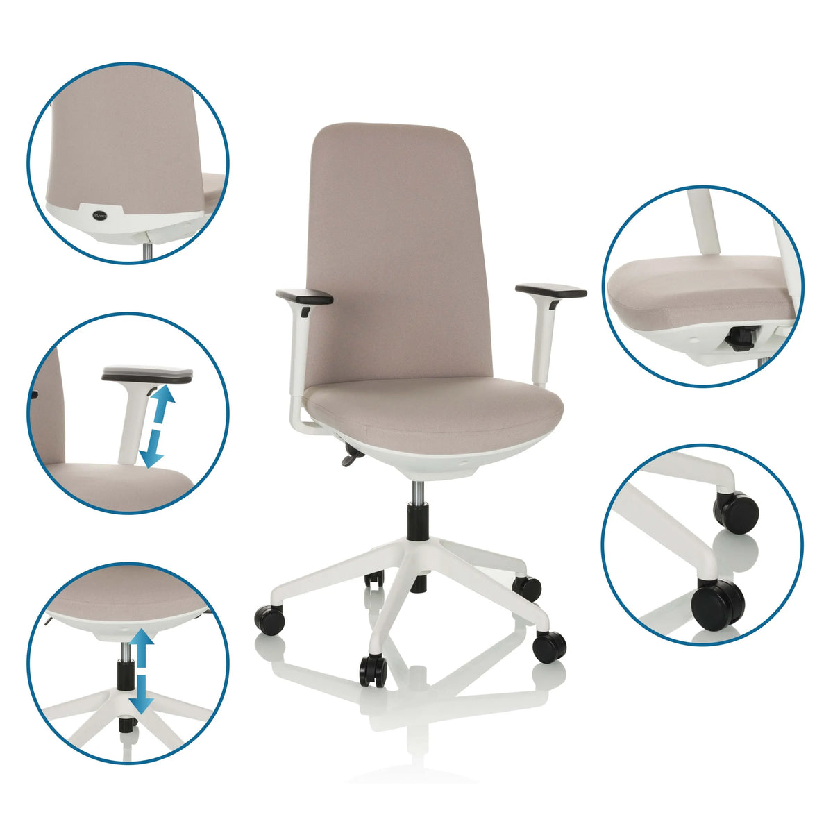 Sedia da ufficio professionale beige NESTORA con braccioli regolabili e pistone a gas di hjh OFFICE