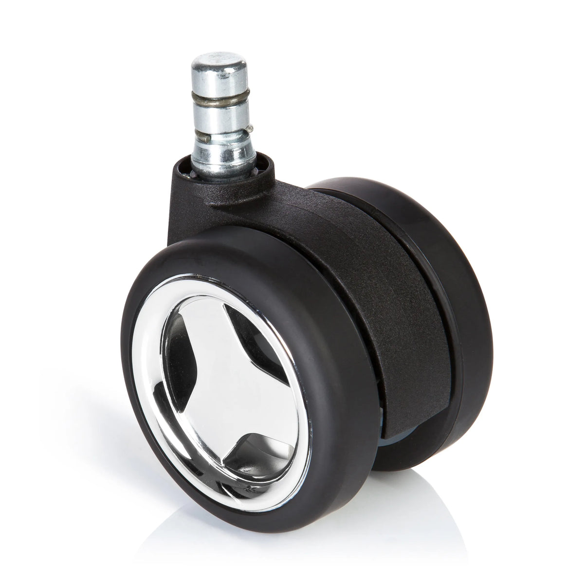 Rotelle per Sedia 5x ROLO GAME No-Noise 11mm/60mm nere per pavimenti duri con dettagli cromati di hjh OFFICE – vista a 360° (vista frontale 0°)