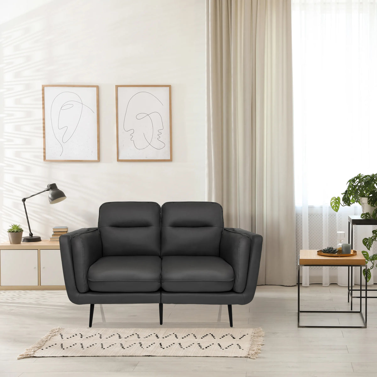 Sofà lounge VINTALUX grigio con due posti a sedere e gambe nere di hjh LIVING