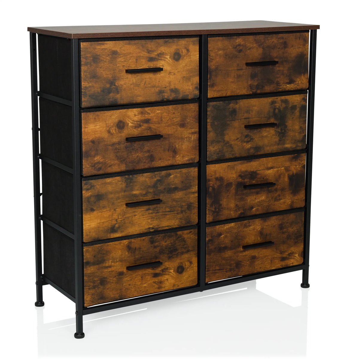 Cassettiera RAGALA LIGHT in rovere affumicato con otto cassetti e struttura in metallo nero di hjh LIVING – vista a 360° (vista frontale a tre quarti 30°)