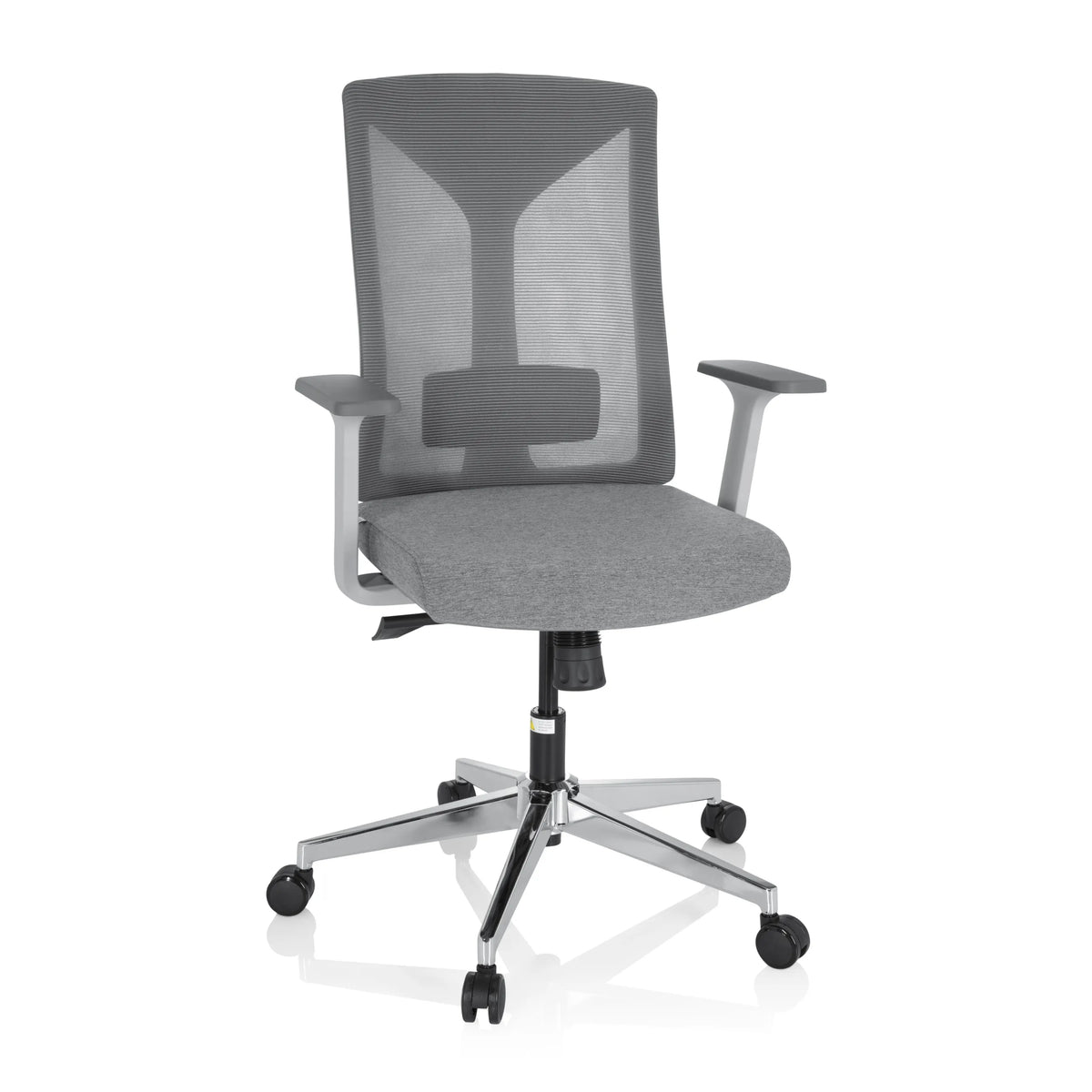 Sedia da ufficio professionale HALIFAX grigia con schienale in rete e base a cinque ruote di hjh OFFICE – vista a 360° (vista frontale 20°)
