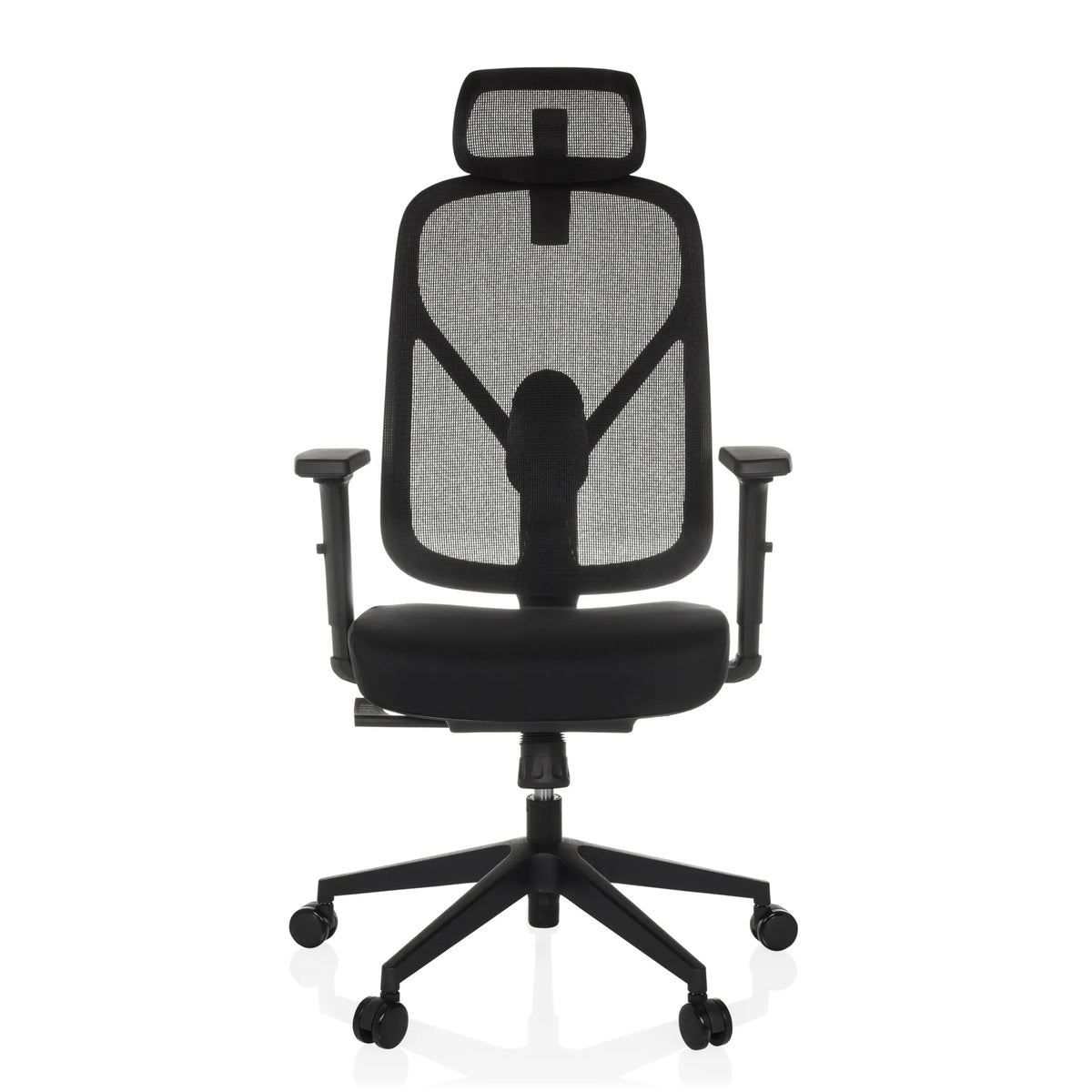 Sedia da ufficio professionale RALOO ECO nera con schienale in rete e base a cinque ruote di hjh OFFICE – vista a 360° (vista frontale 0°)