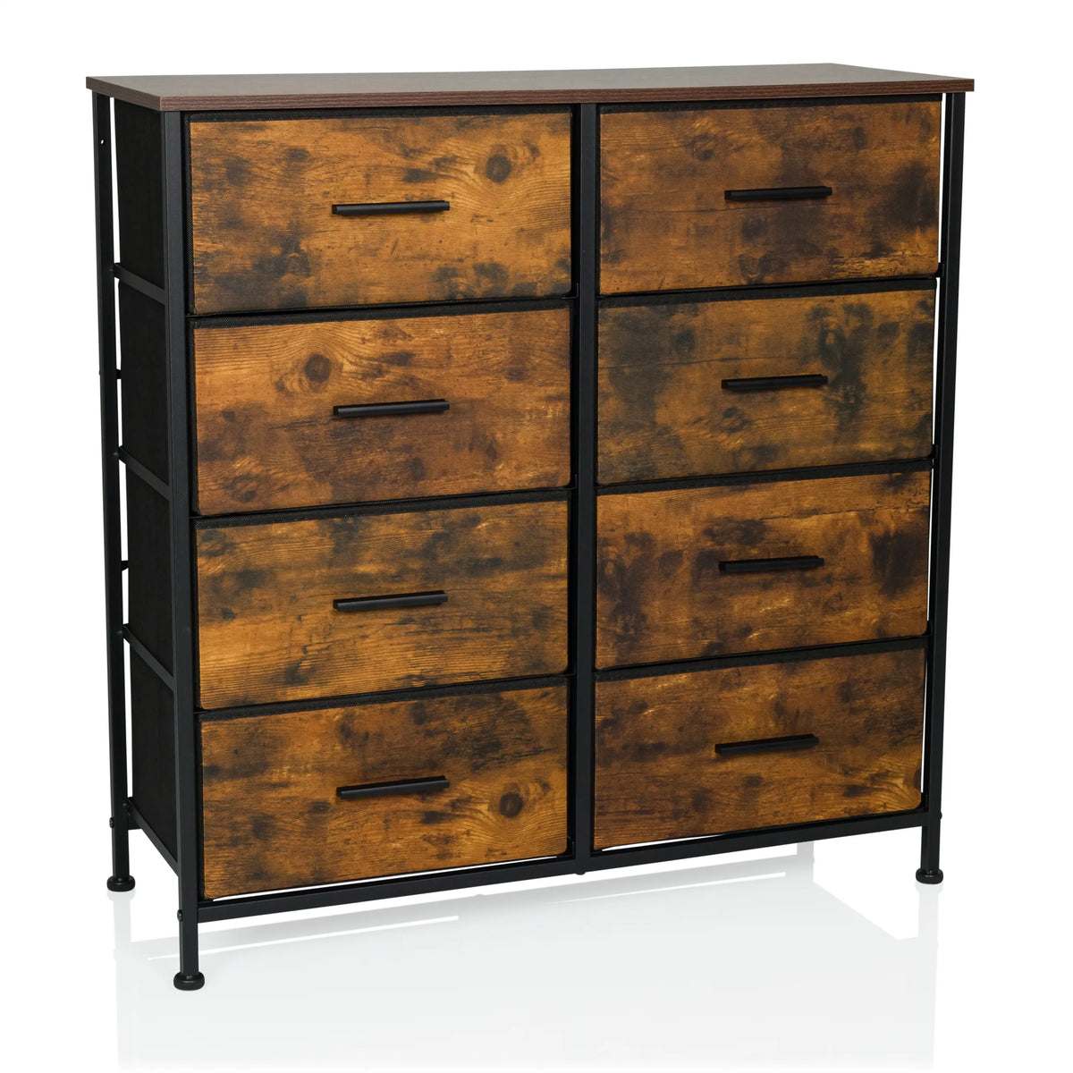 Cassettiera RAGALA LIGHT in rovere affumicato con otto cassetti e struttura in metallo nero di hjh LIVING – vista a 360° (vista frontale 15°)