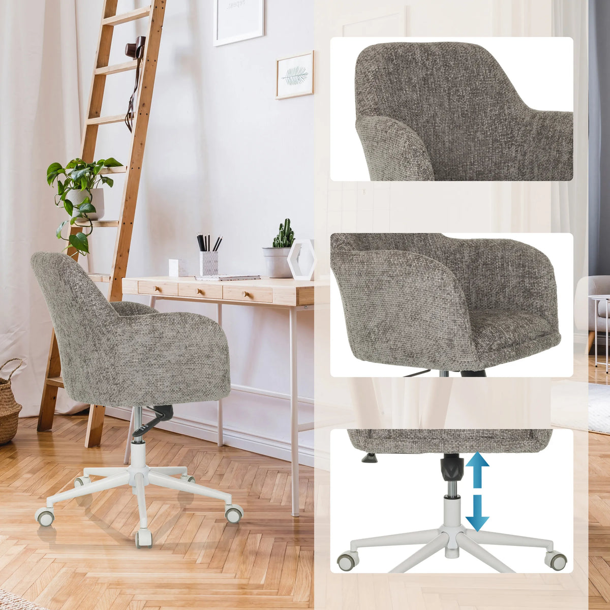 Croce dei piedi regolabile in altezza e rivestimento grigio della Sedia Home Office SOLAO HOME di hjh LIVING