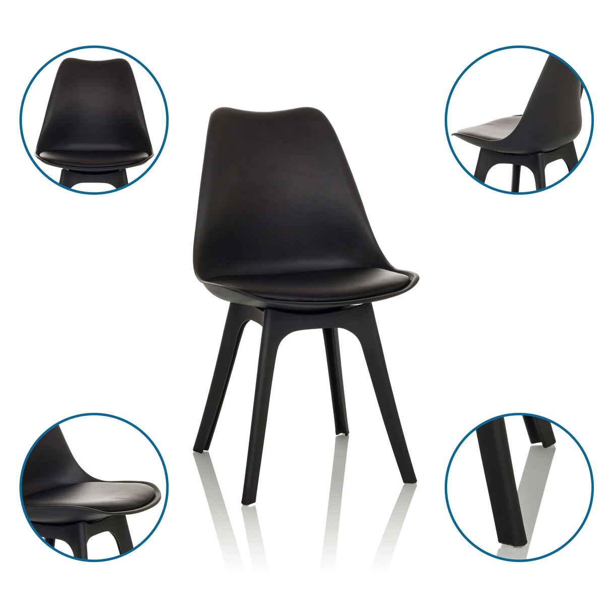 Sedia a conchiglia SCANDI P in nero con quattro gambe in diverse viste di hjh OFFICE