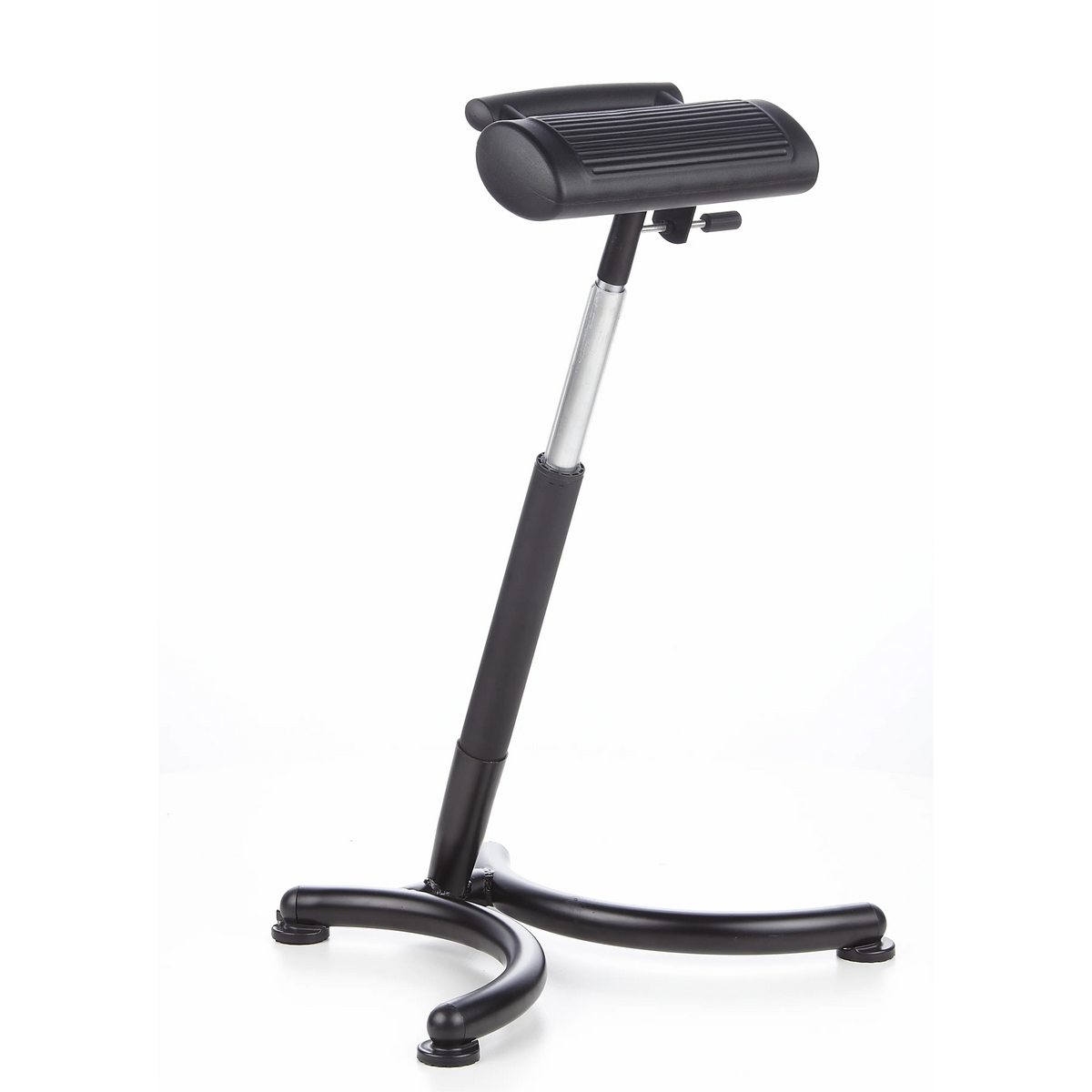 Ausilio per la posizione eretta TOP WORK 30 nero con seduta imbottita e base a quattro razze di hjh OFFICE – vista a 360° (vista frontale a tre quarti 40°)