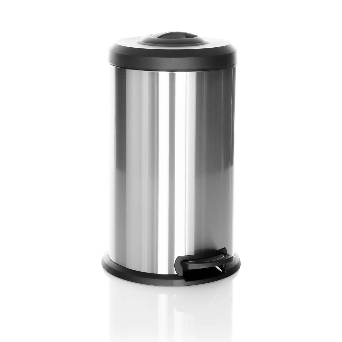 Cestini CLEAN X argento con coperchio nero e pedale di hjh OFFICE – vista a 360° (vista frontale a tre quarti 30°)