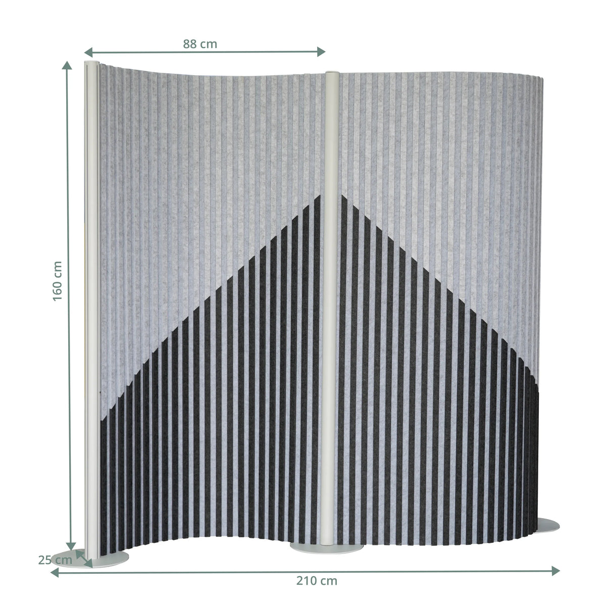 Disegno dimensionale della Parete divisoria Flexmiut Wave di 210 × 160 cm di hjh OFFICE