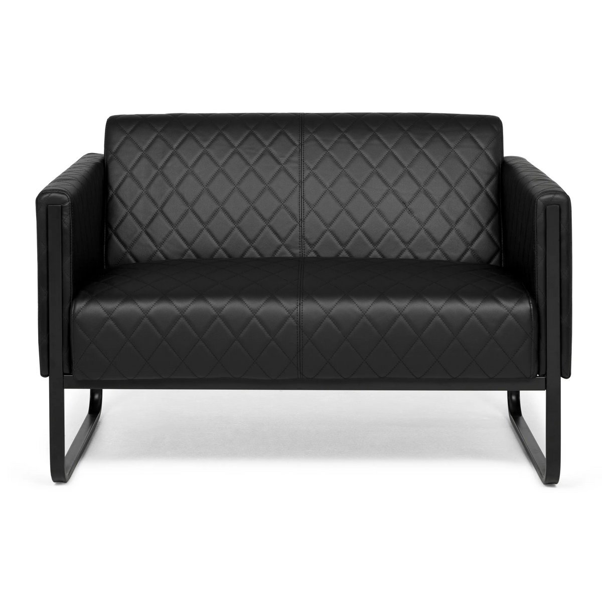 Sofà lounge nero ARUBA BLACK a due posti con trapuntatura e base a slitta di hjh OFFICE – vista a 360° (vista frontale 0°)