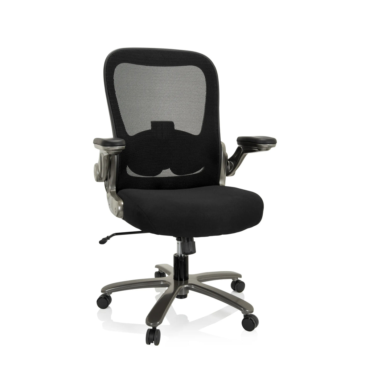 Sedia girevole XXL INSTRUCTOR T I nera con schienale in rete, braccioli e base a cinque ruote di hjh OFFICE – vista a 360° (vista frontale 20°)