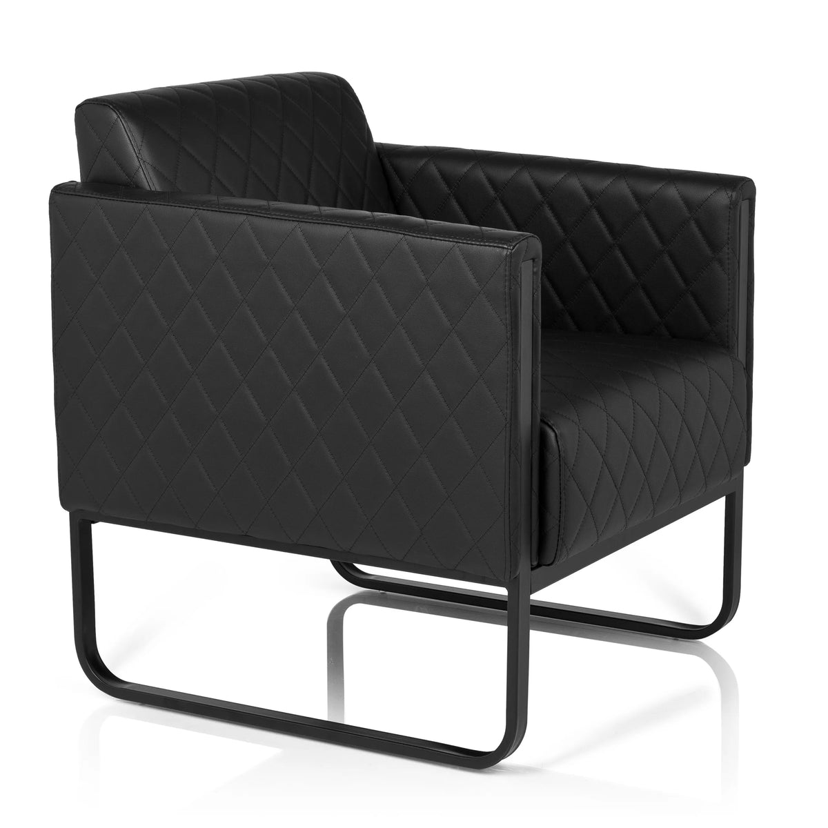 Poltrona imbottita nera ARUBA BLACK con trapuntatura a rombi e base a slitta di hjh OFFICE – vista a 360° (vista frontale a tre quarti 60°)