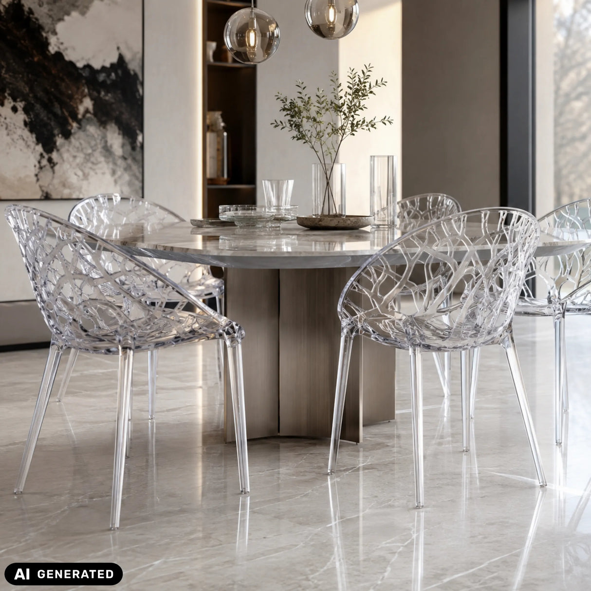 Sedia a quattro gambe Artifo T trasparente con struttura dello schienale organica di hjh LIVING