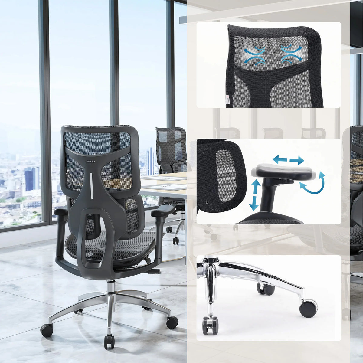 Sedia da ufficio professionale S100-M301 con supporto lombare, altezza del sedile e base regolabili di Sihoo