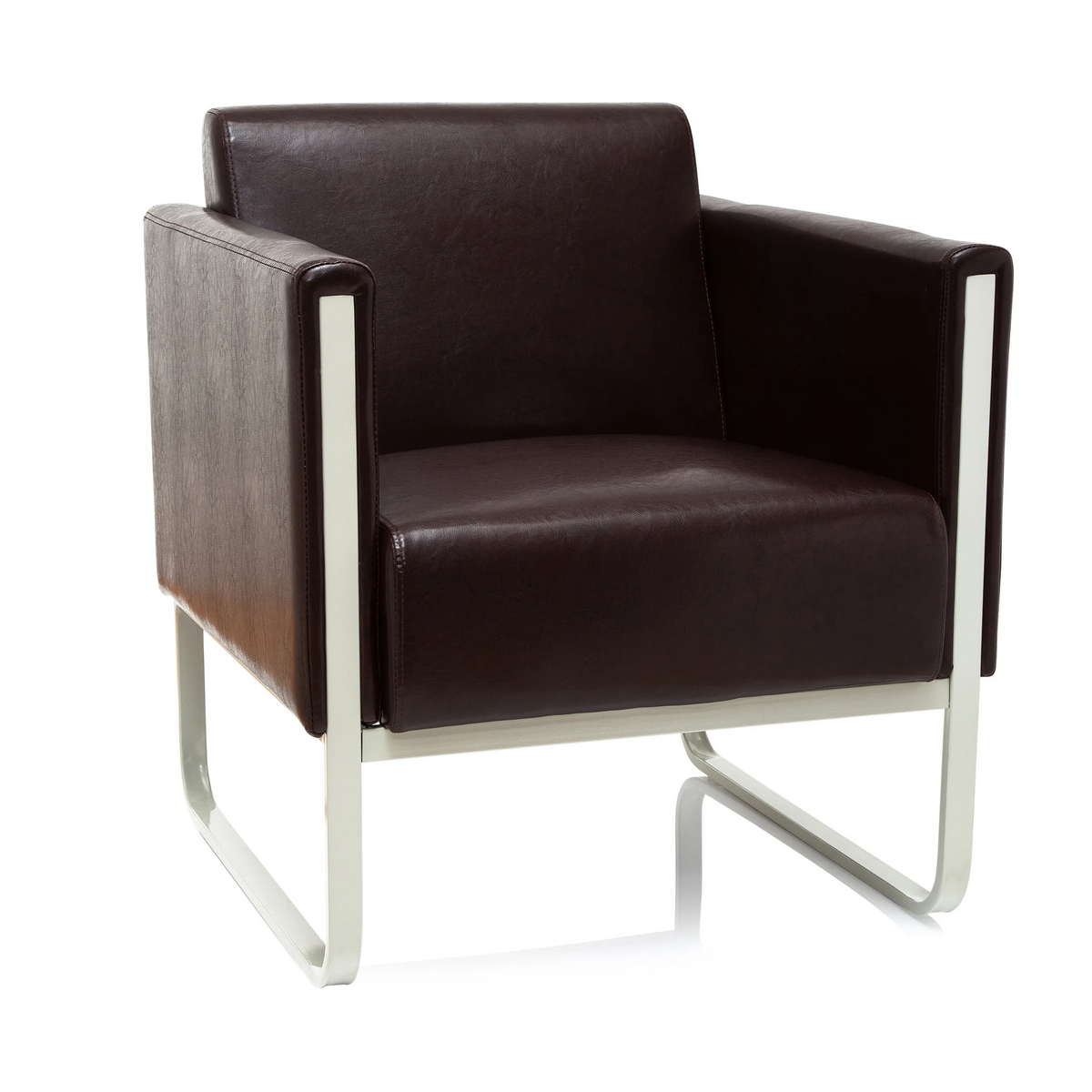 Poltrona imbottita marrone ARUBA con struttura in metallo bianca di hjh OFFICE – vista a 360° (vista frontale 20°)