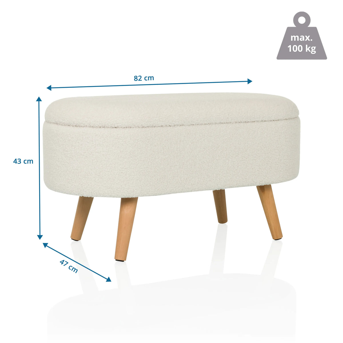 Disegno tecnico della panca STORIANO, 82 × 43 cm, portata massima 100 kg, di hjh LIVING