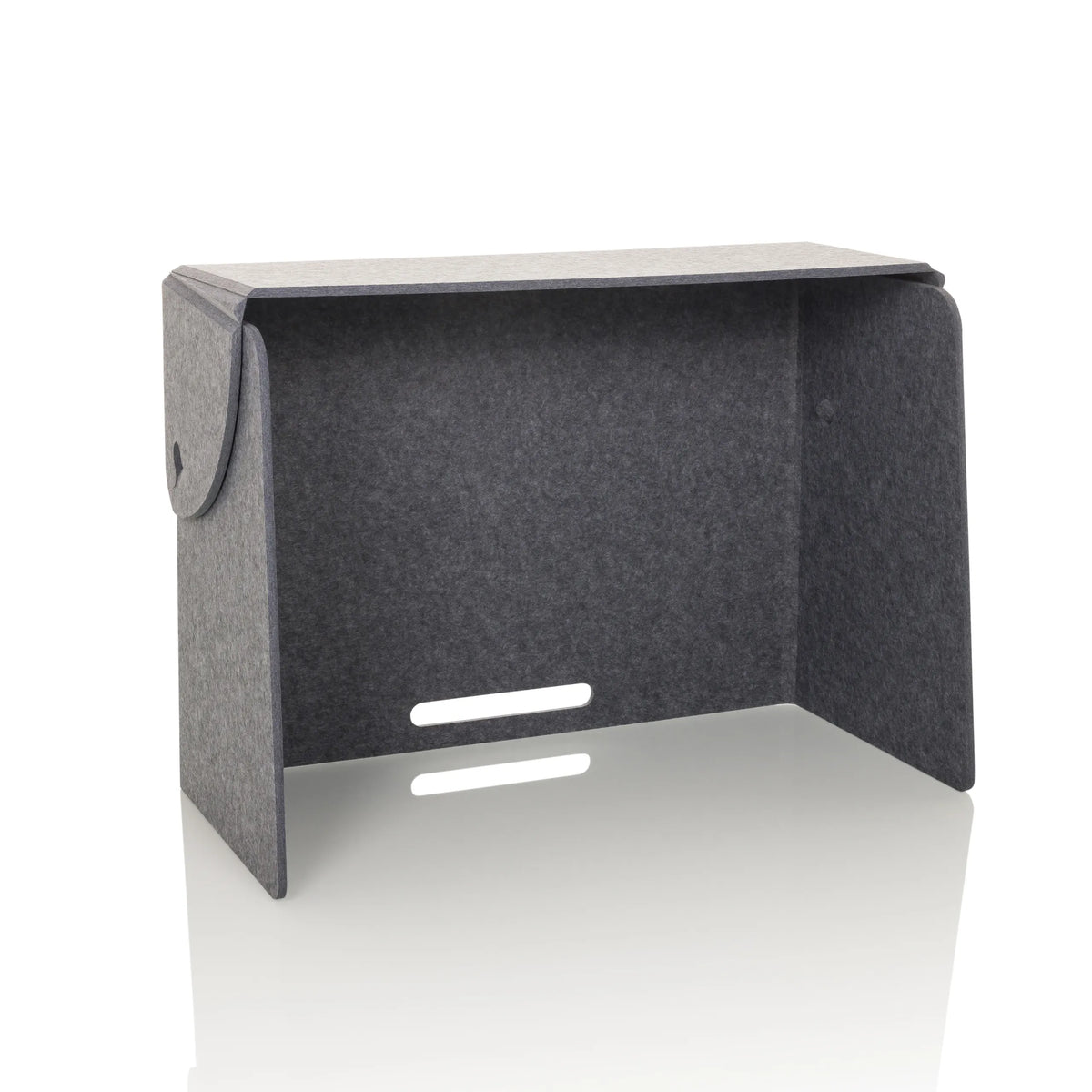 Divisorio per scrivania grigio FLEXMIUT FOLD con due uscite per cavi orizzontali di hjh OFFICE – vista a 360° (vista frontale 15°)