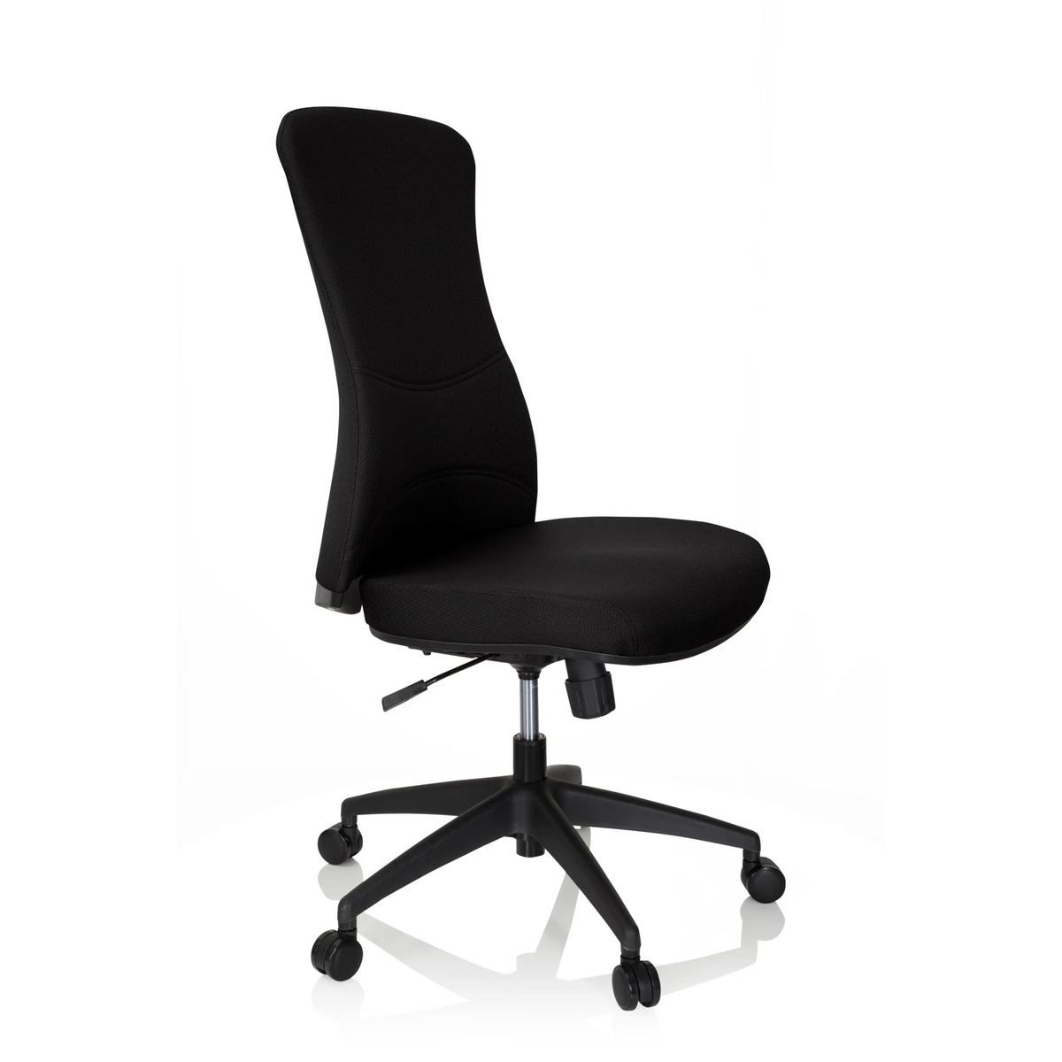 Sedia da ufficio professionale OFFICE XT nera con base a stella e cinque ruote di hjh OFFICE – vista a 360° (vista frontale a tre quarti 60°)