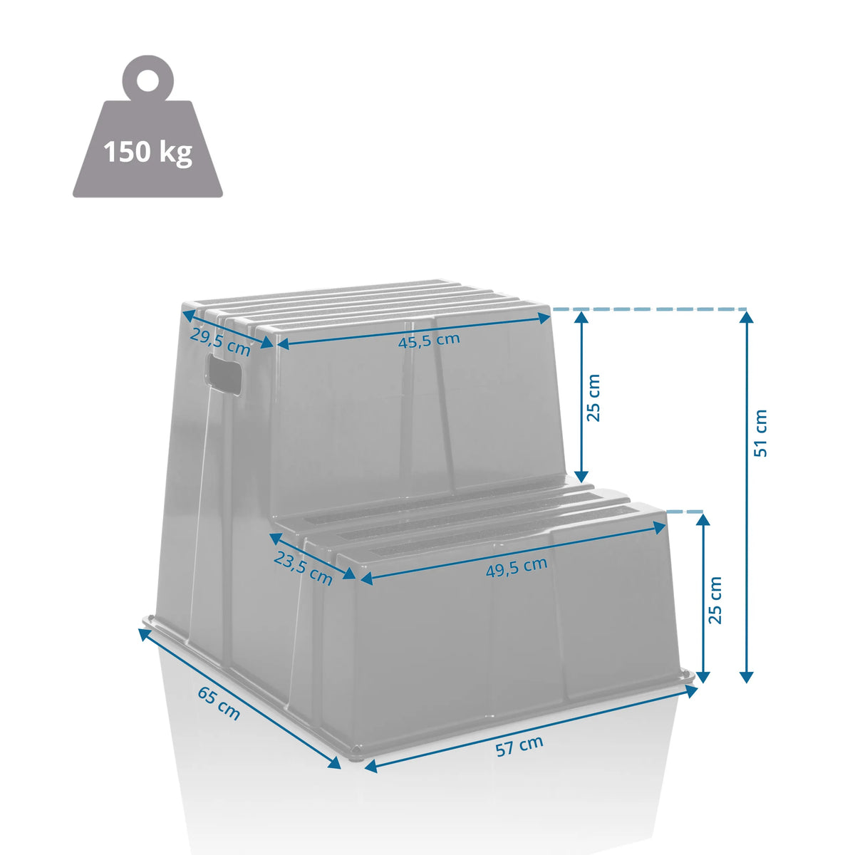 Disegno tecnico dello Sgabello TIO-E2 con una portata di 150 kg di hjh OFFICE