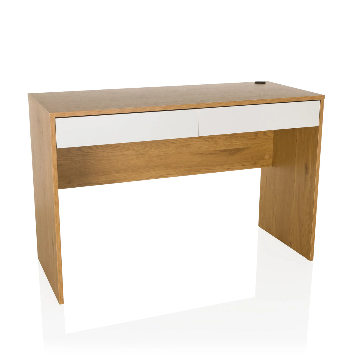 Scrivania BERGA in rovere e bianco con due cassetti e passacavi di hjh LIVING – vista a 360° (vista frontale 15°)