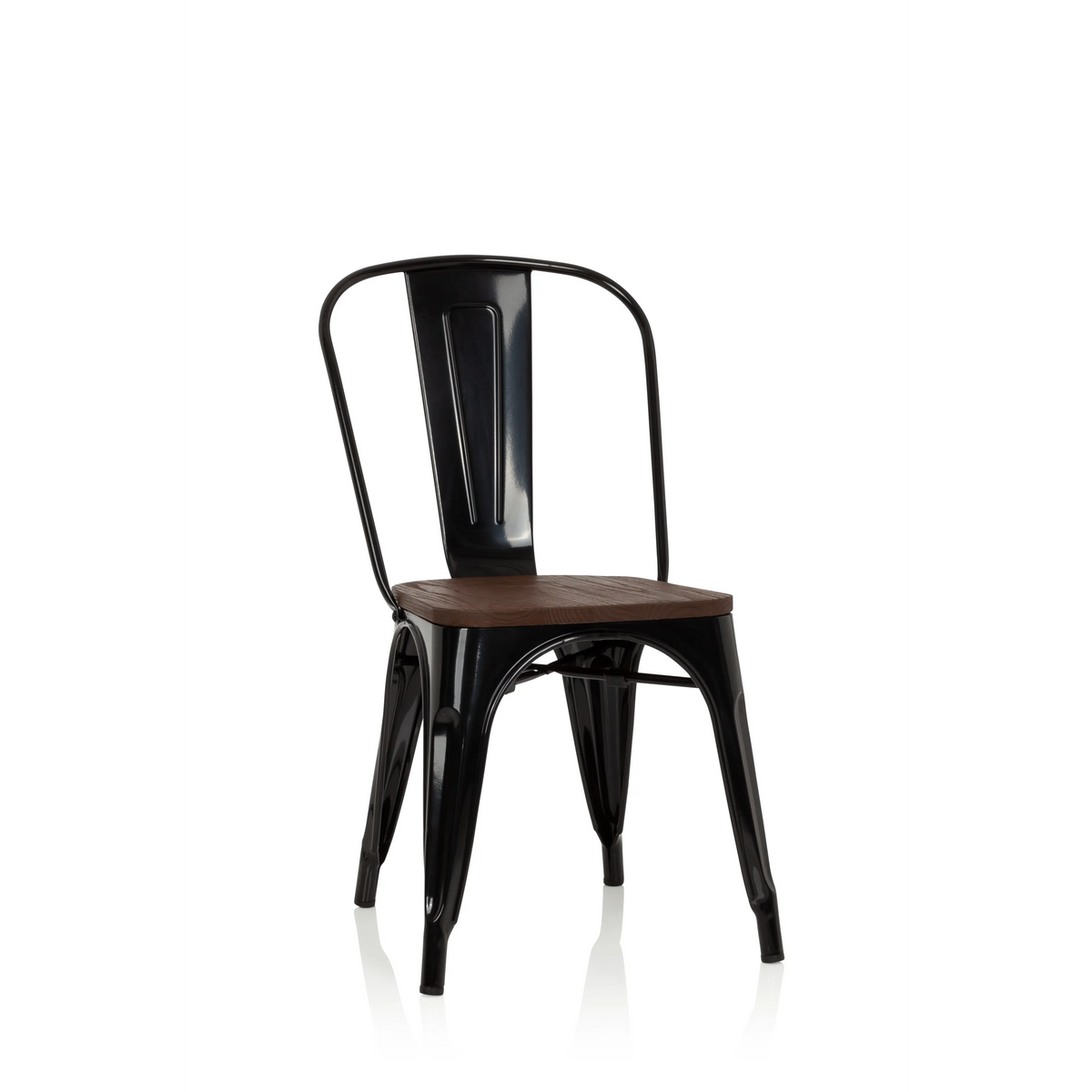 Sedia bistro nera VANTAGGIO COMFORT W con seduta in legno marrone di hjh OFFICE – vista a 360° (vista frontale 20°)