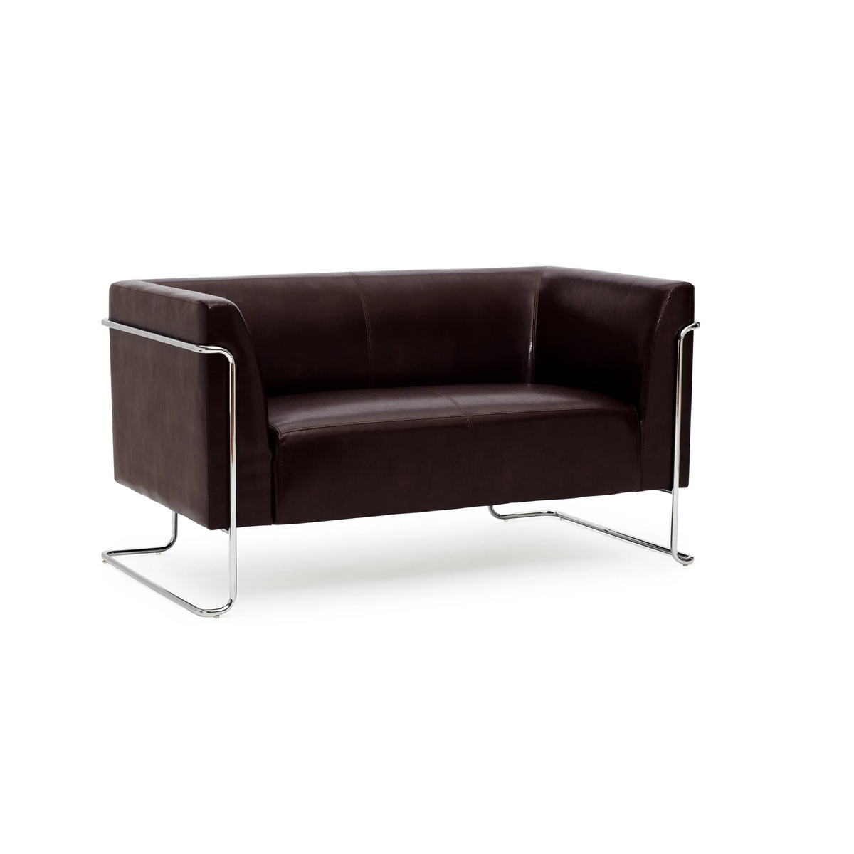 Sofà lounge marrone CURACAO a due posti con gambe in struttura metallica cromata di hjh OFFICE – vista a 360° (vista posteriore 180°)