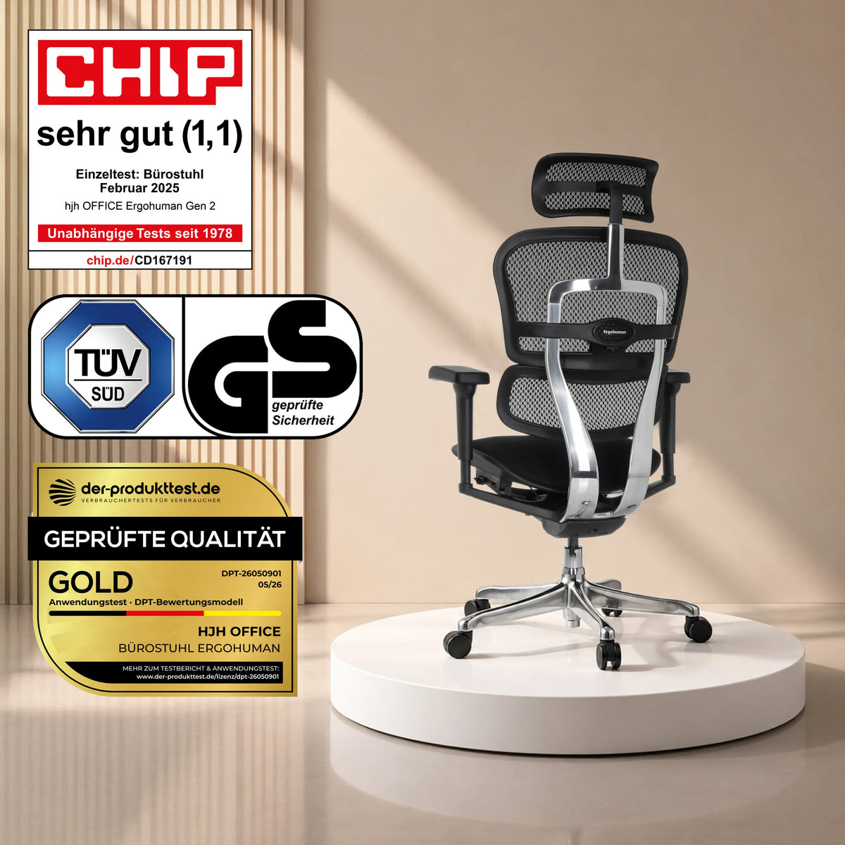 Poltrona di lusso ERGOHUMAN ULTRA F GEN2 in tessuto e rete nera con braccioli regolabili di hjh OFFICE