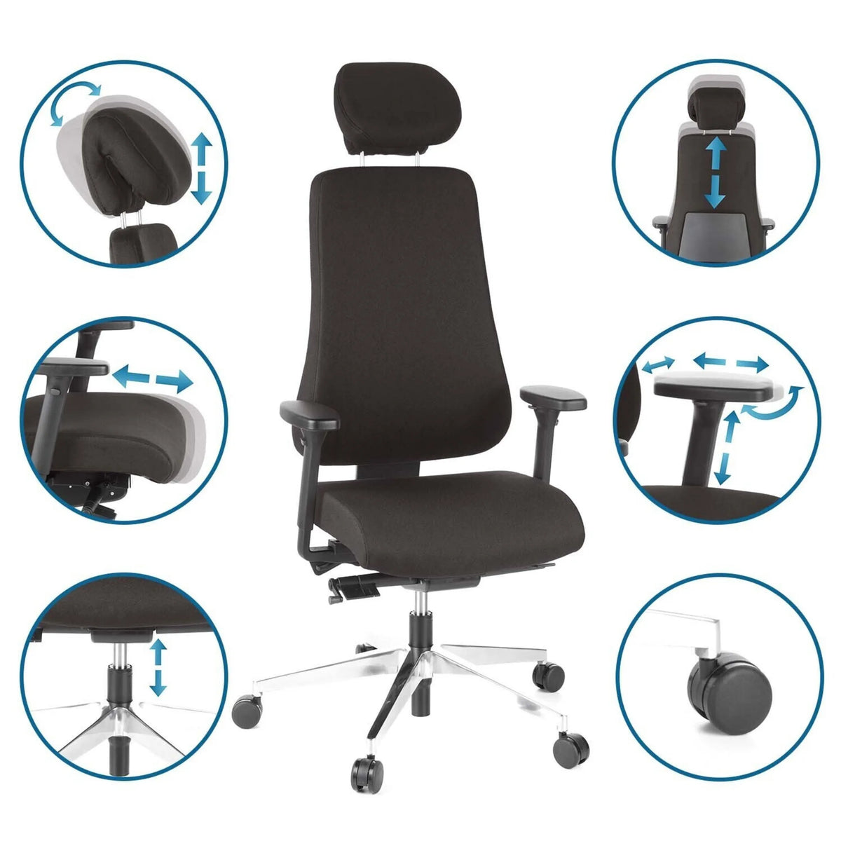 Sedia da ufficio professionale PRO-TEC 400 in nero con diverse possibilità di regolazione di hjh OFFICE