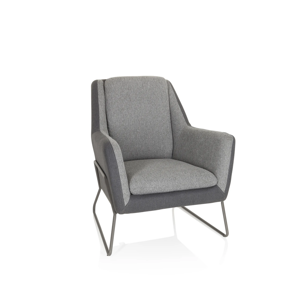 Poltrona imbottita LAGUN grigio chiaro con accenti grigio scuro e gambe in metallo di hjh OFFICE – vista a 360° (vista frontale 20°)