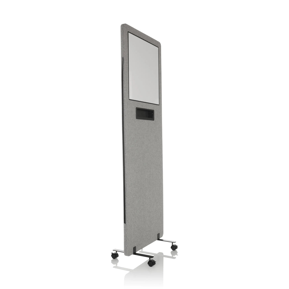 Parete divisoria FLEXMIUT WB grigio chiaro con lavagna integrata e ruote di hjh OFFICE – vista a 360° (vista frontale a tre quarti 60°)
