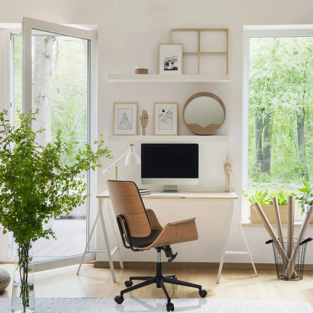 Sedia Home Office CENCA II nera con schienale marrone e rotelle di hjh LIVING