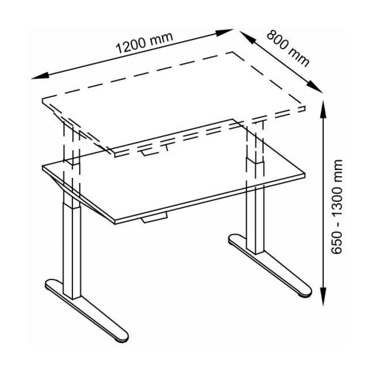 Technische Zeichnung des Schreibtischs XBHM 12 WW mit 1200 × 800 mm von hjh OFFICE PRO