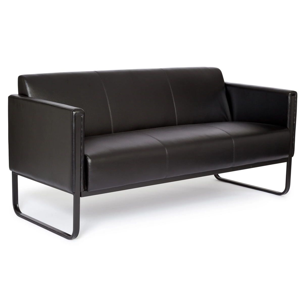 Sofà lounge nero BALI BLACK a tre posti con braccioli e struttura in metallo di hjh OFFICE – vista a 360° (vista posteriore 180°)