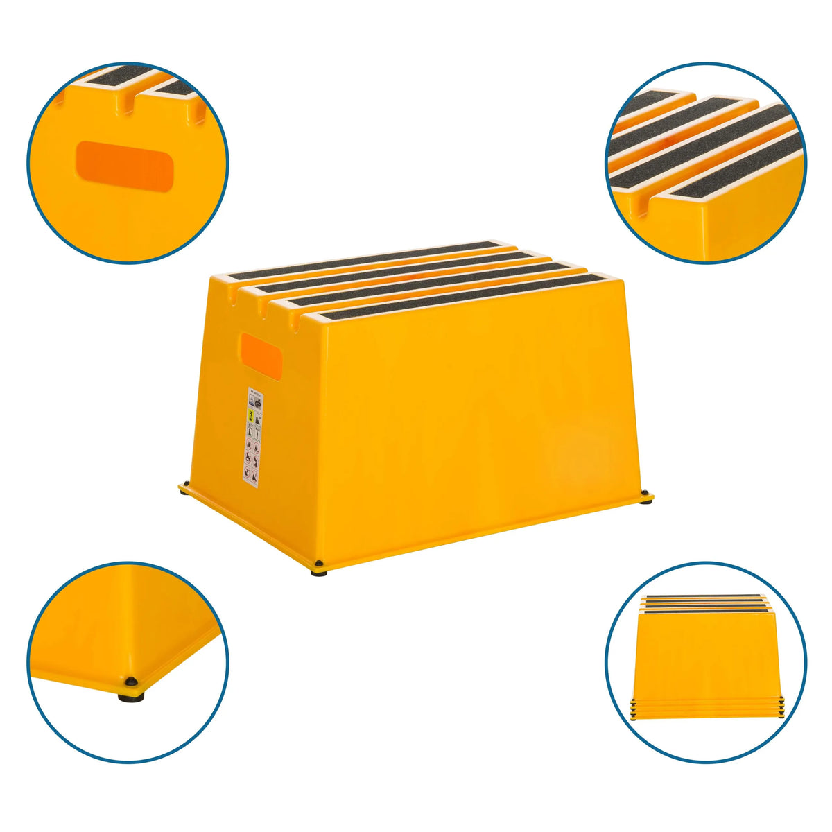 Sgabello giallo TIO-E1 con gradini antiscivolo e maniglia integrata di hjh OFFICE